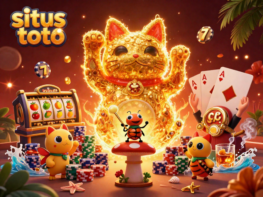 Mainkan situs toto dengan berbagai simbol kasino menggoda dalam ilustrasi 3D menarik ini.