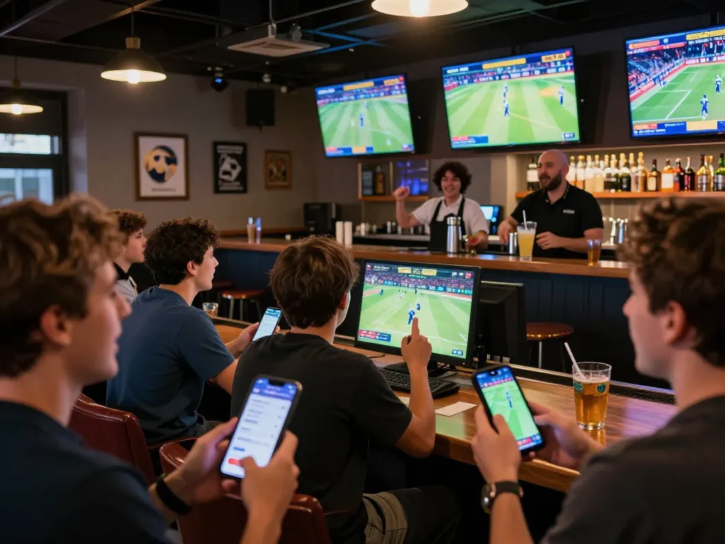 cm88 users engaging in dynamic sports betting scene at a lively bar environment