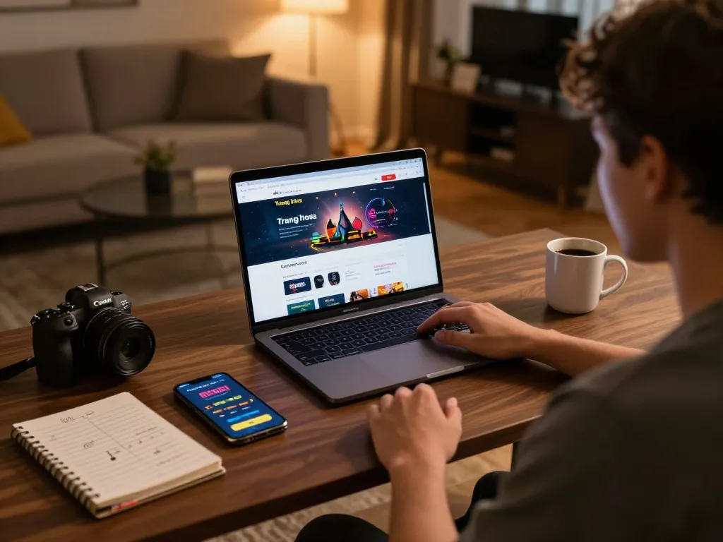 Person playing at Trang chủ 888new online casino with strategic notes and cozy home ambiance