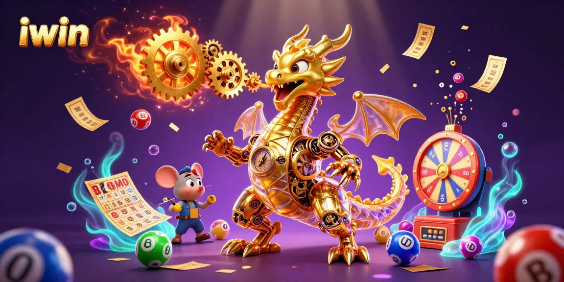 Experience dynamic iwin gameplay with a golden dragon and colorful lottery elements.