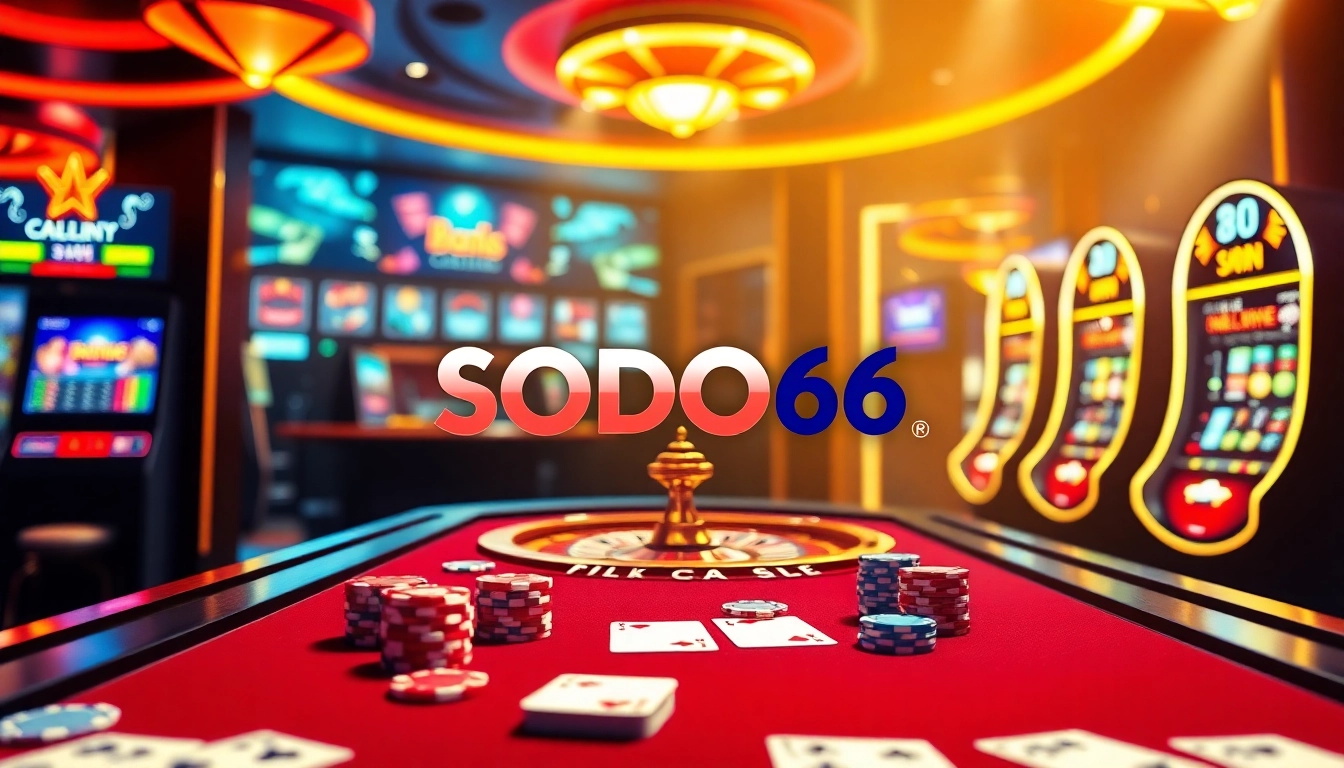 Experience thrilling gameplay at SODO66 casino, featuring vibrant poker chips and gaming action.