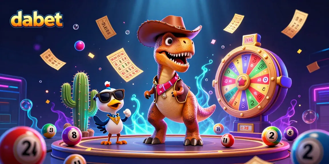 dabet lottery action with cartoon cowboy dinosaur and vibrant game elements