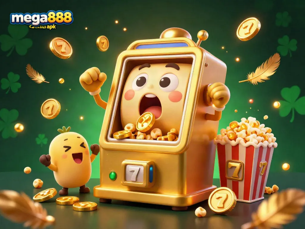 Experience the thrill of winning with the mega888 game apk in this lively casino scene featuring slot machines and golden coins.