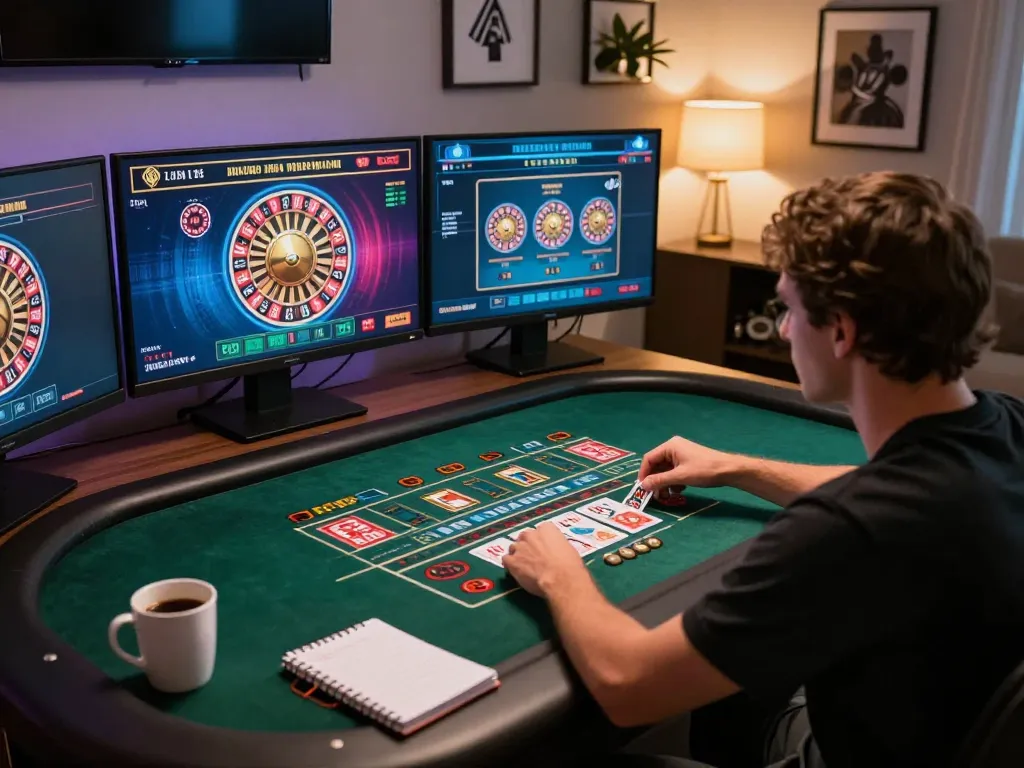 Playing live dealer games on uu88 vip platform with immersive home setup and engaging atmosphere.