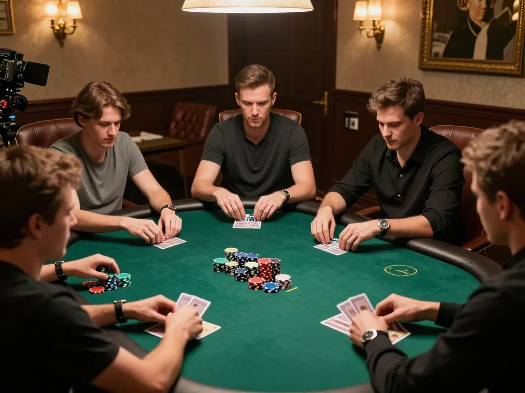 Players strategizing high-stakes poker at KJC Services, showcasing thrilling gameplay.