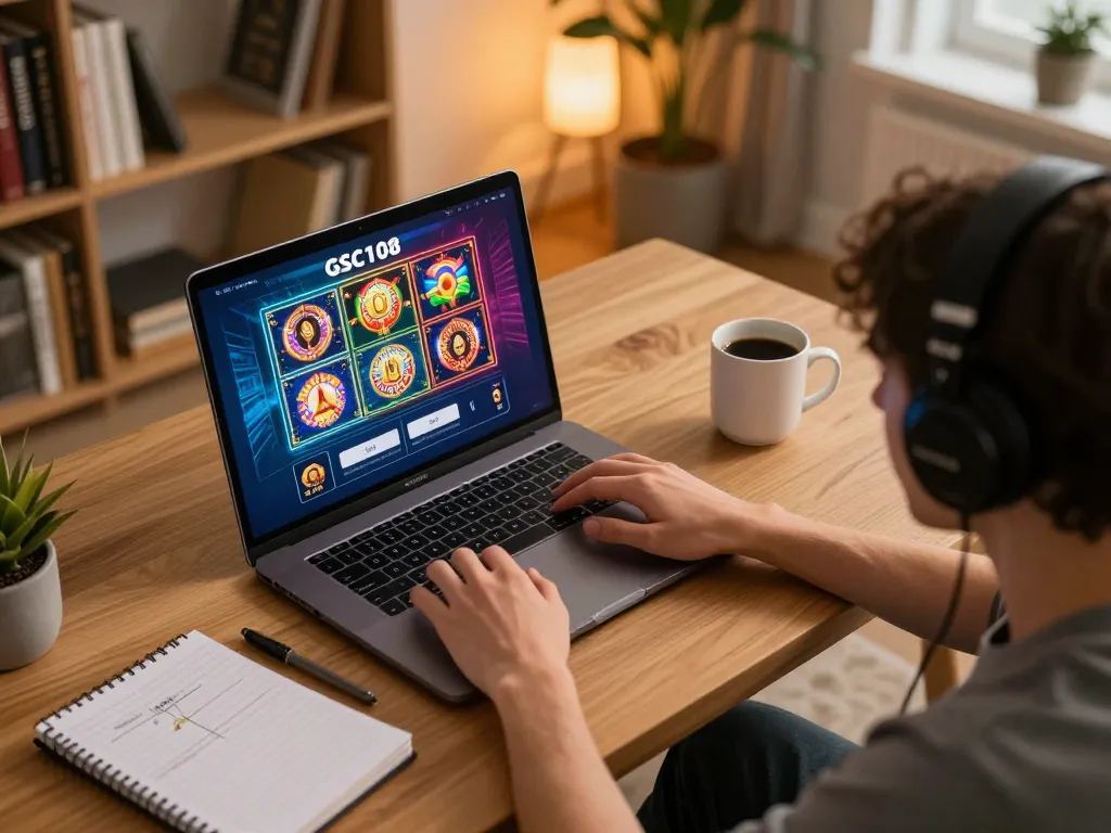 Berinteraksi dengan GSC108 Login di pengaturan permainan online yang hidup, menampilkan gameplay slot yang strategis