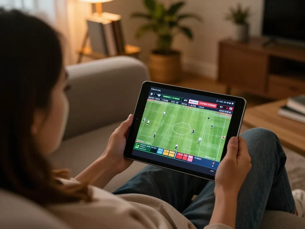 Menyaksikan pembaruan skor langsung SPBO 1 di tablet di rumah, meningkatkan strategi taruhan.