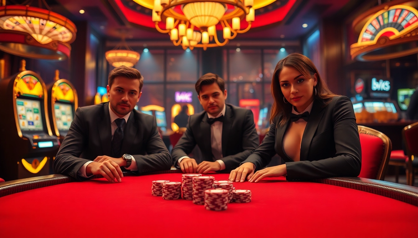 Exciting BDJL poker game action in a luxurious casino setting with vibrant colors and engaging atmosphere.