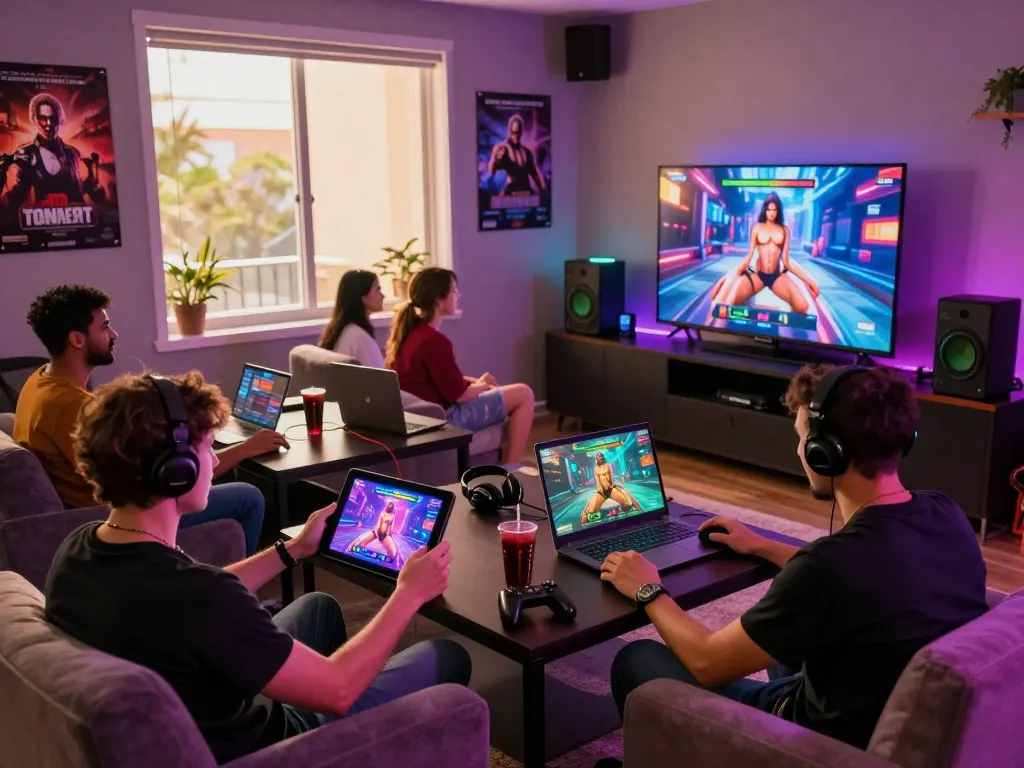 Players enjoying engaging porngames in a vibrant gaming lounge.