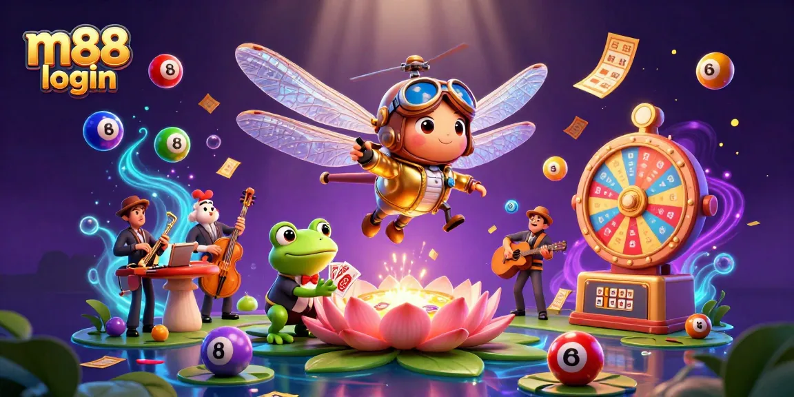 Experience thrilling m88 login gameplay with a vibrant 3D casino illustration exploding with action.