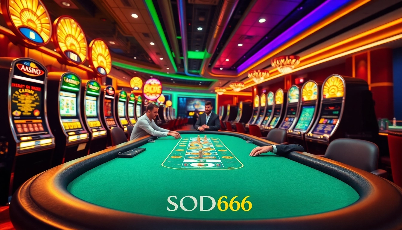 SODO66 casino scene featuring vibrant poker action and luxurious slot machines.