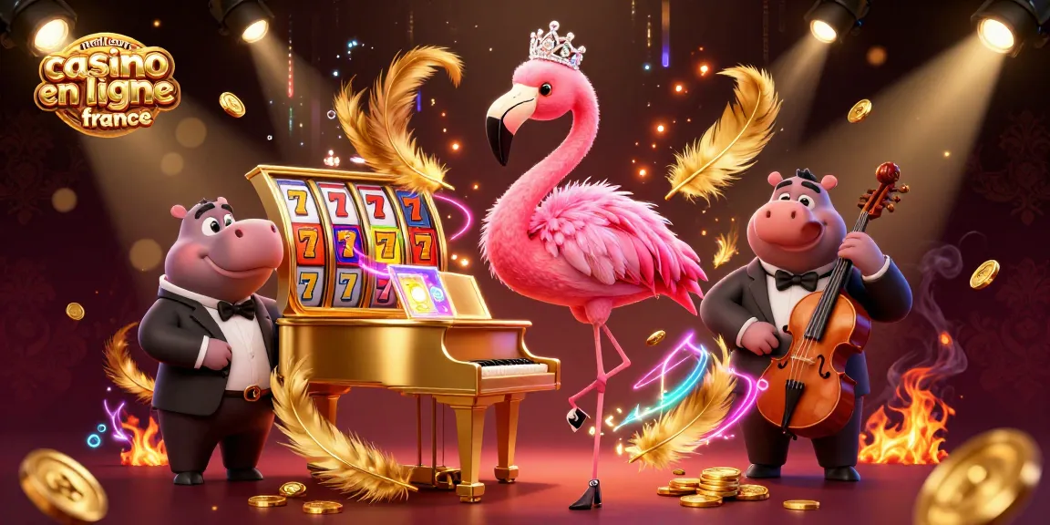 Découvrez l'ambiance vibrante du meilleur casino en ligne France avec des éléments de casino captivants et des personnages animés.