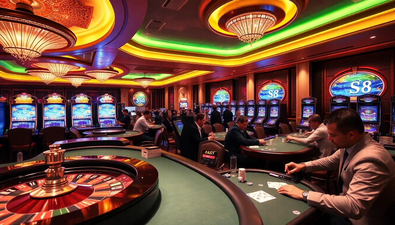 Experience high-stakes gambling at the S8 casino with vibrant tables, slots, and poker.