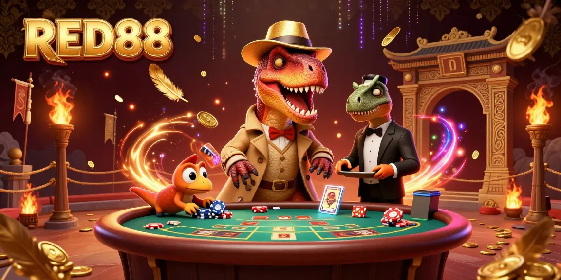 Experience the excitement of RED88 while a velociraptor attempts to cheat at blackjack.