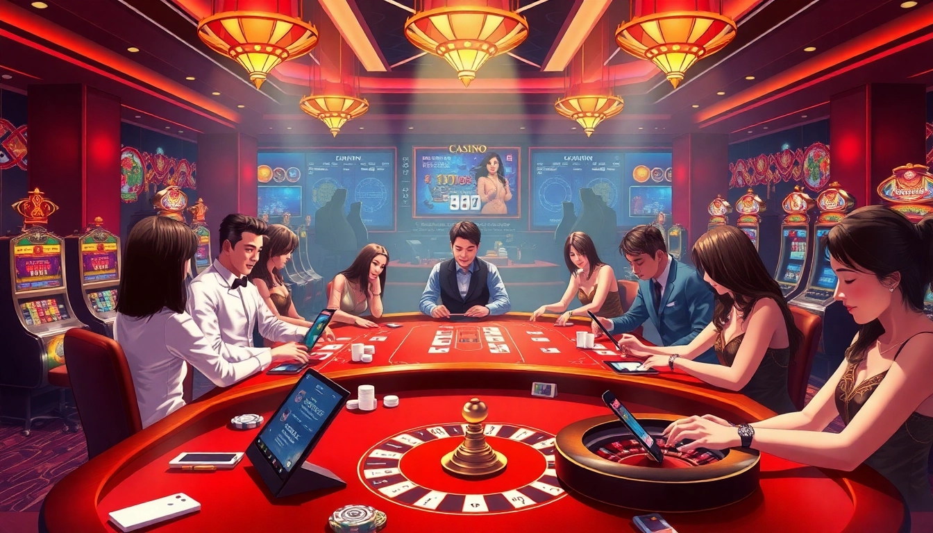 Experience thrilling gameplay at thabet with vibrant casino tables and excited players.