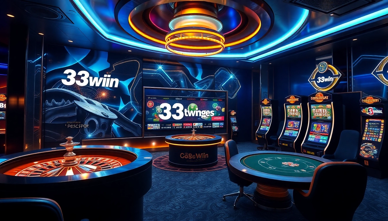 33win showcases a luxurious online casino experience with dynamic gaming visuals.