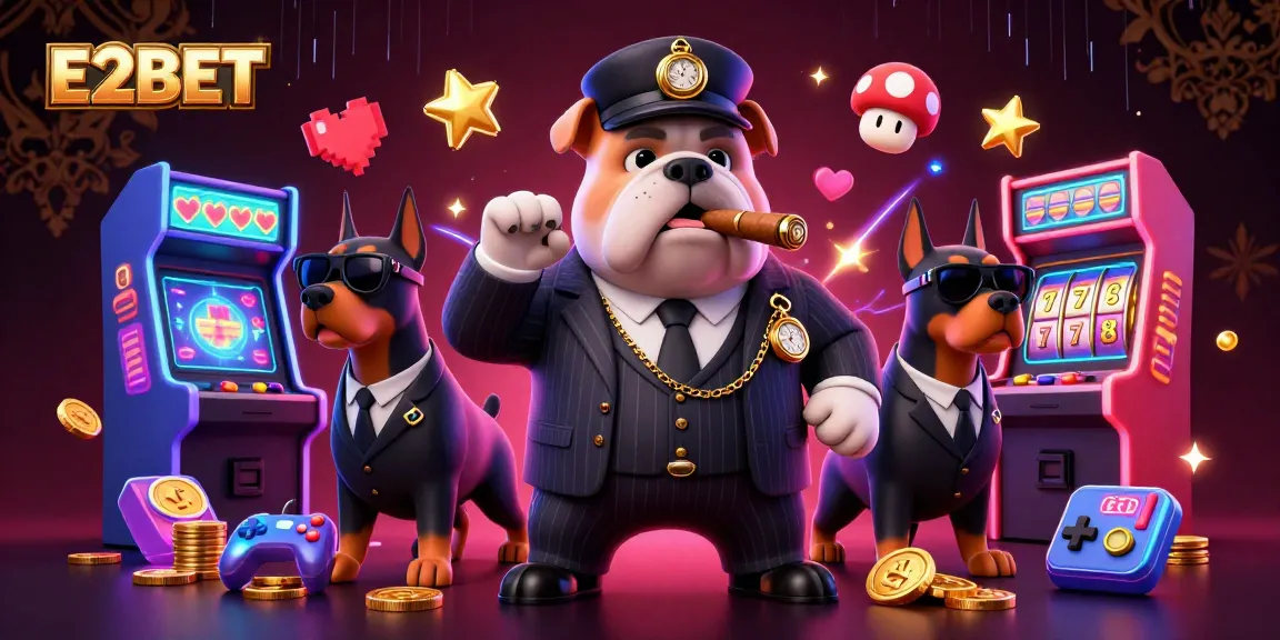 E2BET players spin winning slots with cartoon characters in a vibrant casino scene