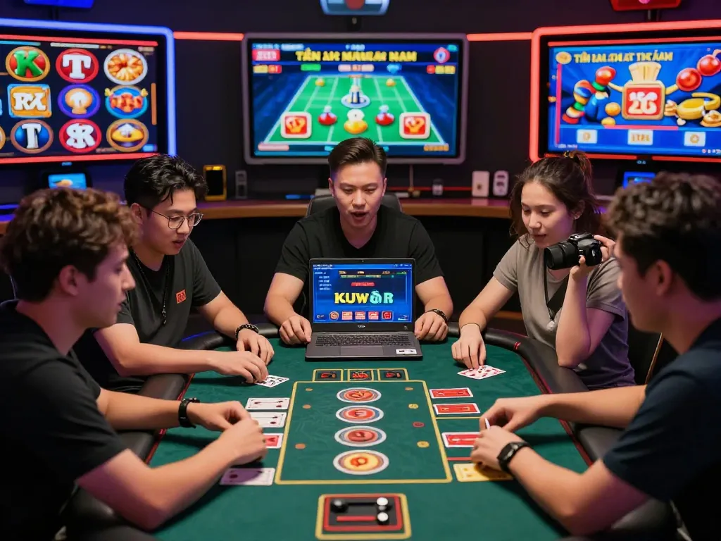 Exciting moment at Nhà Cái Kuwin's online casino with diverse players enjoying Tiến lên miền Nam game.