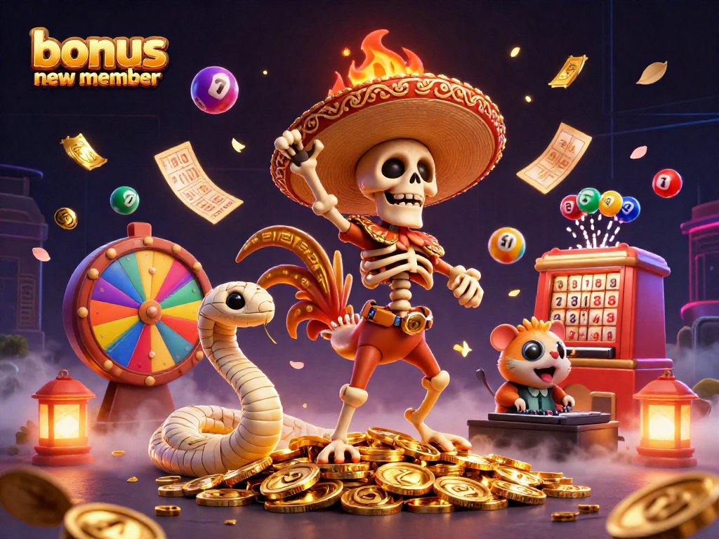 Experience the excitement of bonus new member promotions with vibrant 3D casino characters celebrating victories.