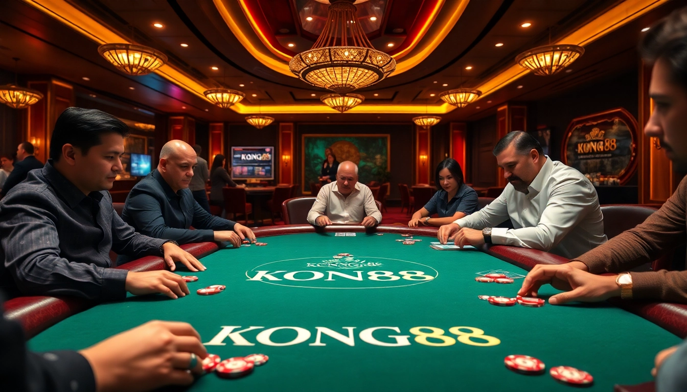 KONG88 poker table action showcasing high-stakes gameplay and an exciting casino atmosphere.