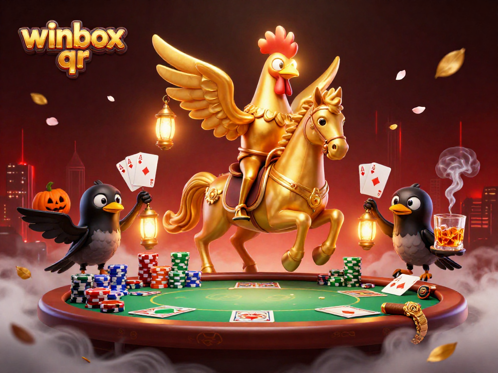 Winbox QR enhances gameplay excitement at a midnight casino with themed characters and rich details.