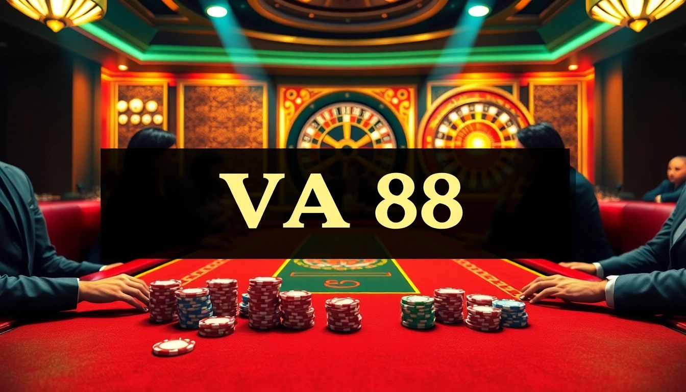 Experience high-stakes thrill at VA88 casino with glamorous tables and vibrant chips.