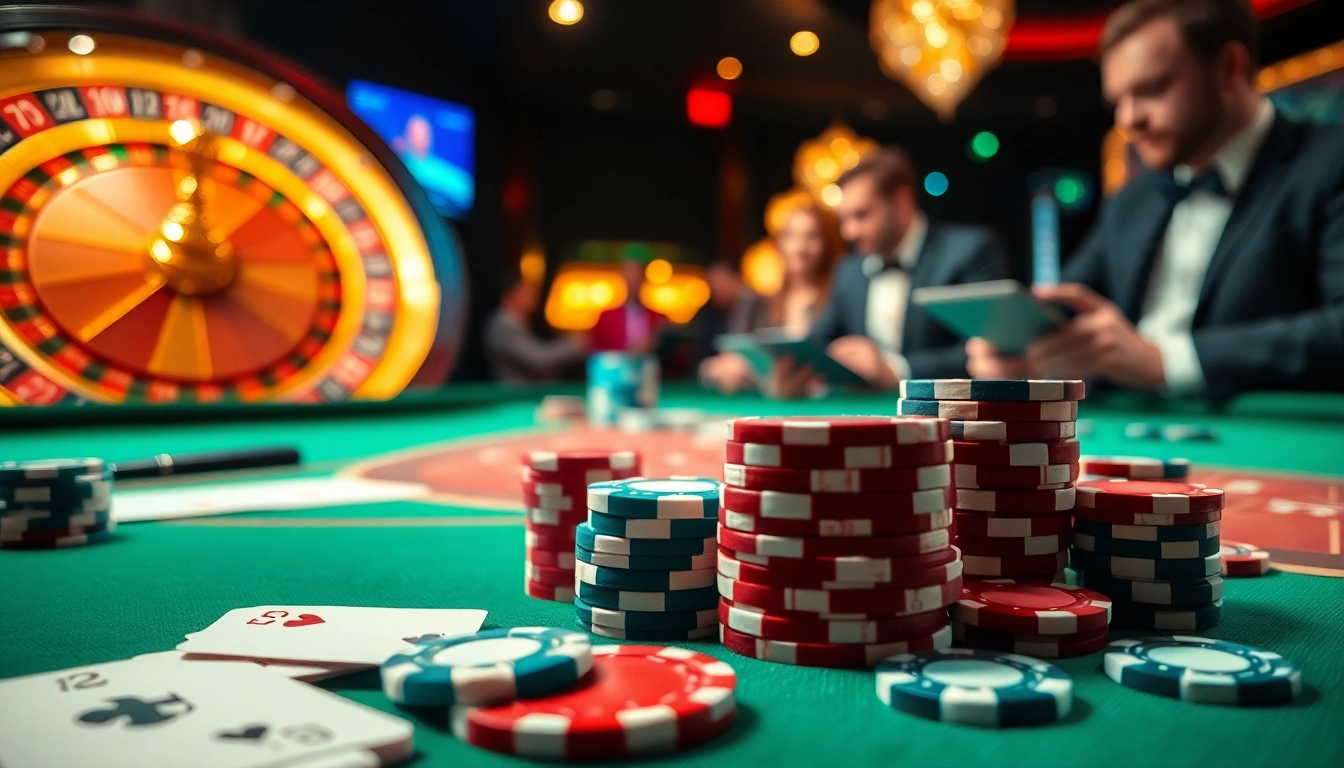 Experience the excitement of online gambling at https://kuwinblog.com/ with luxury casino visuals featuring poker chips and roulette.