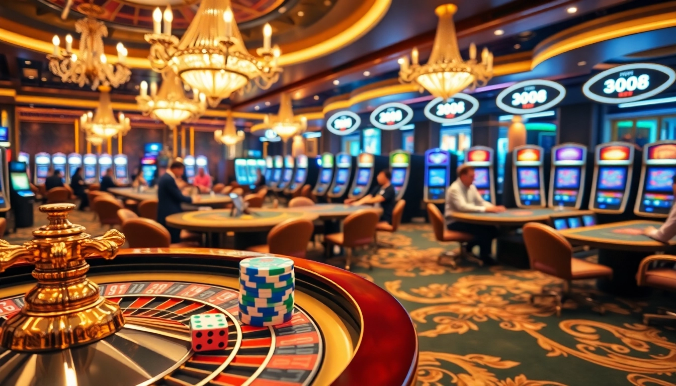 Experience thrilling gameplay at mm 88's luxurious casino with vibrant roulette wheels and poker chips.