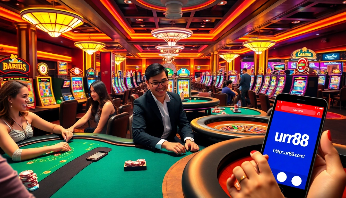 Experience the excitement of casino games at https://urr88.com/ with players enjoying poker and roulette.