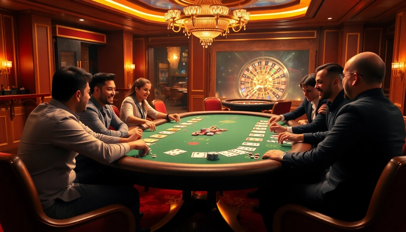 Exciting poker action at a luxury table, highlighting King88 com gaming experience.