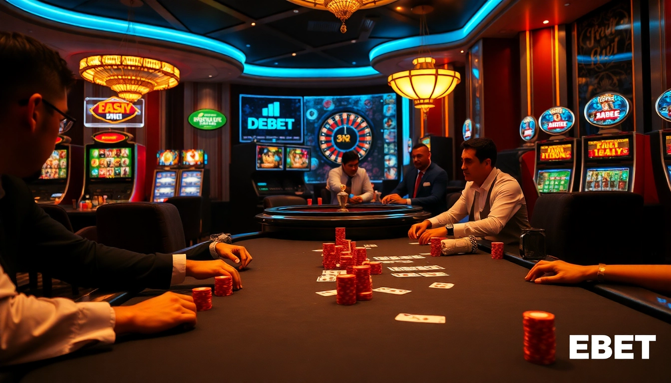Experience the thrilling atmosphere of Trang Chủ DEBET with high-stakes poker, roulette, and vibrant slot machines.