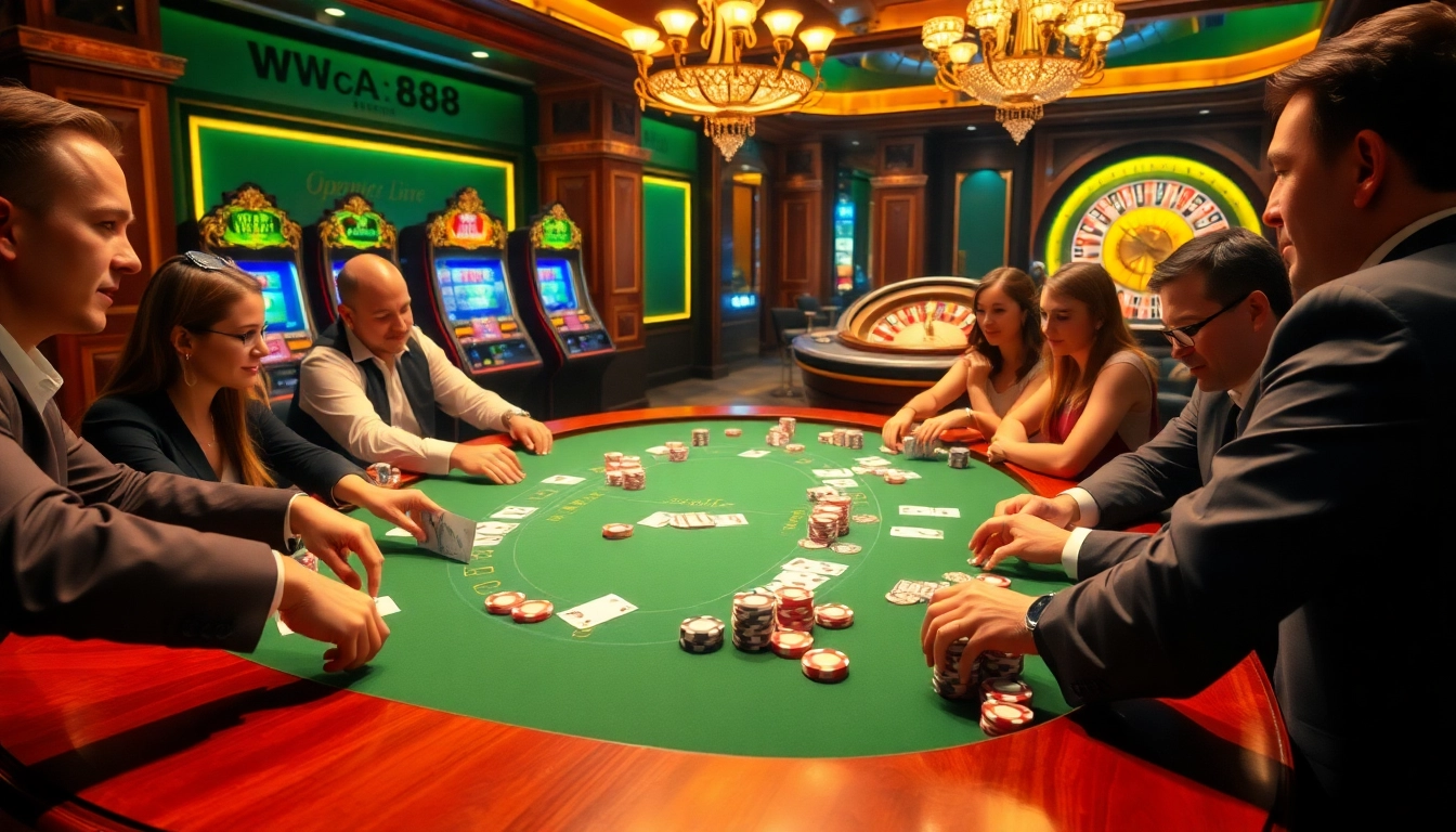 Engaging poker game scene showcasing players and colorful chips, highlighting ww88's excitement.