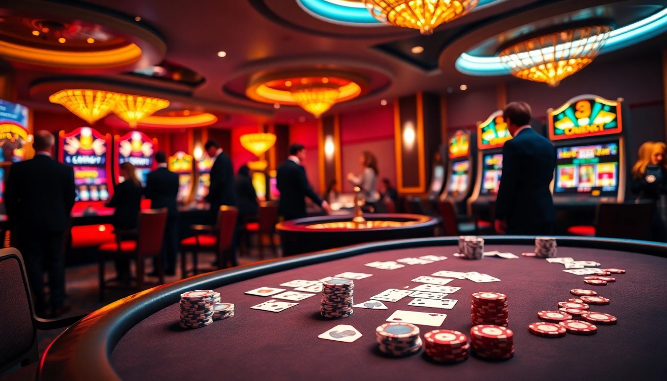 Experience thrilling gaming moments at amanahtoto with a luxurious poker table and vibrant casino ambiance.