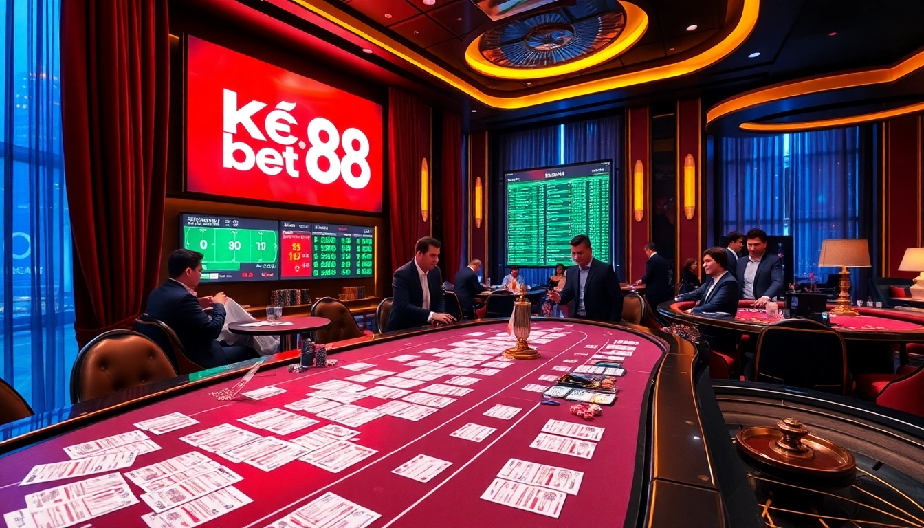 Experience the thrill of kèo bet88 amidst an elegant casino setting filled with excitement and strategic sports betting.