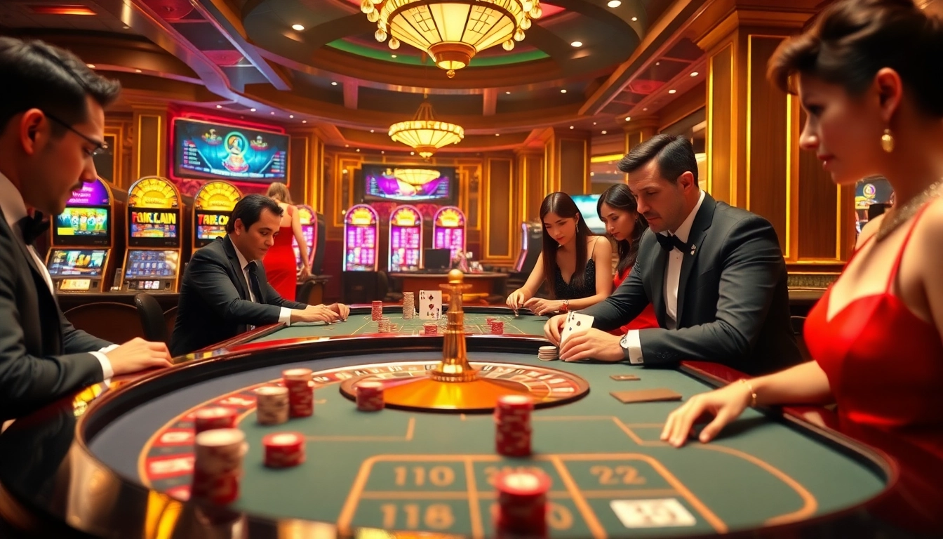 Intensely playing a high-stakes game at the casino showcasing Ketquaxoso results on a digital scoreboard.