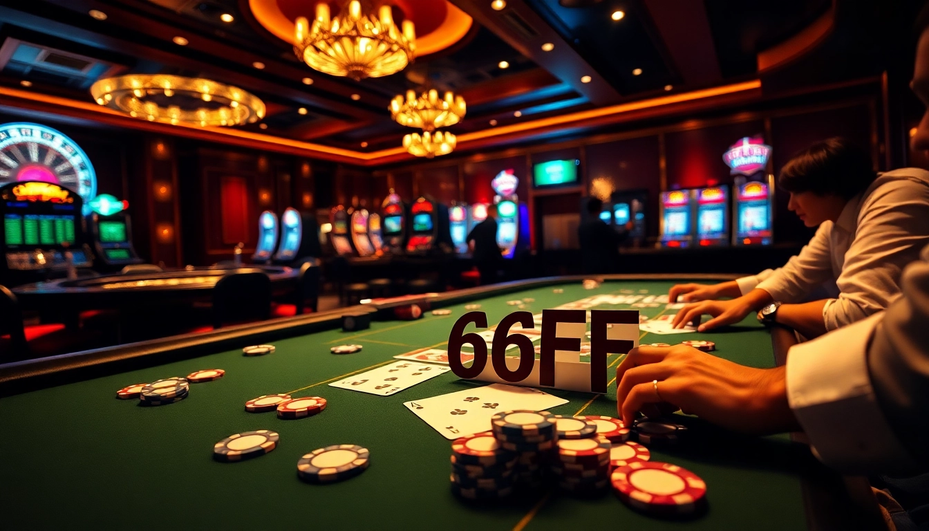 Players enjoying poker gameplay at 6FF casino with vibrant chips and cards on display.