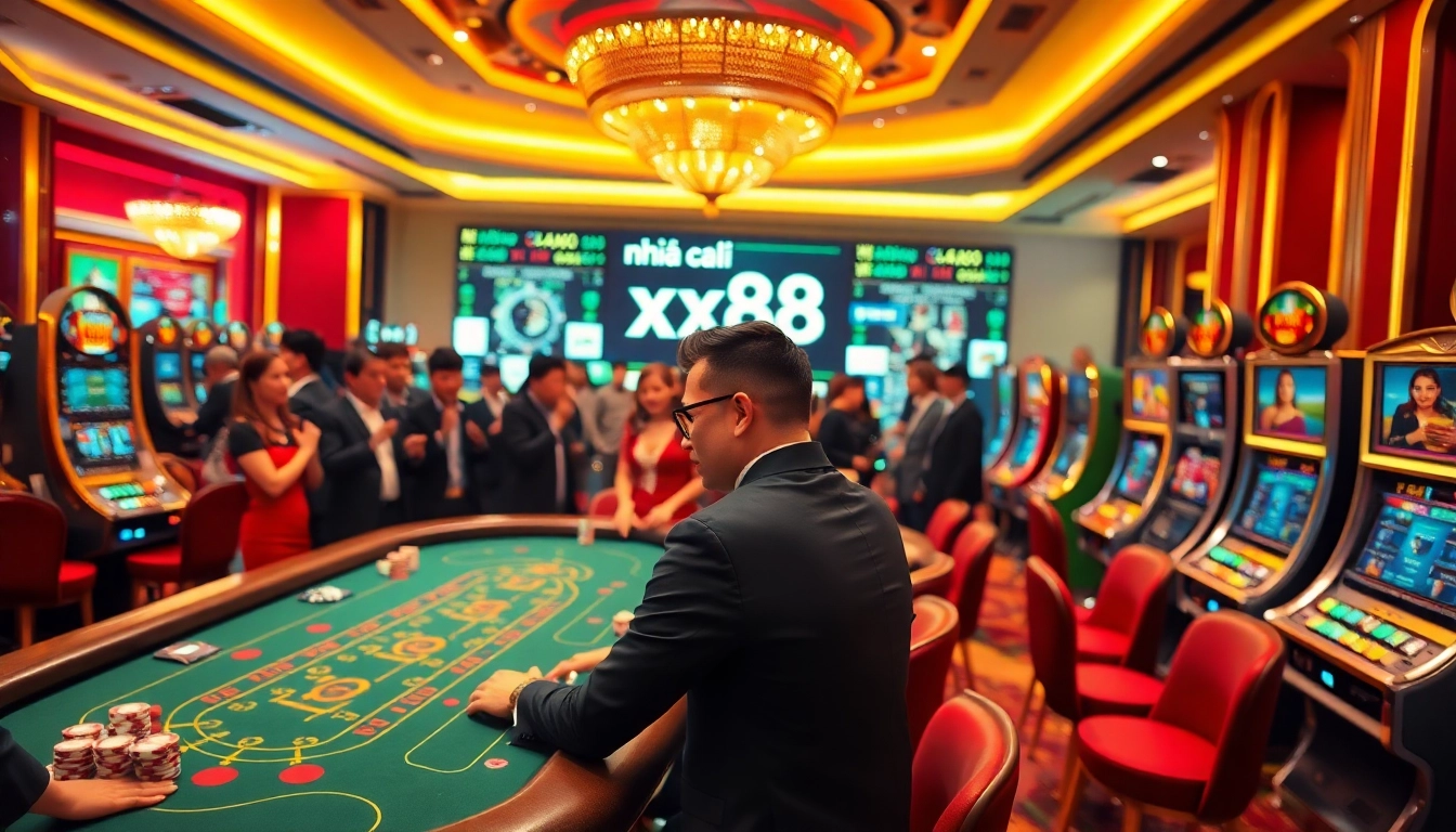 Exciting blackjack game at nhà cái xx88 casino with vibrant tables and chips.