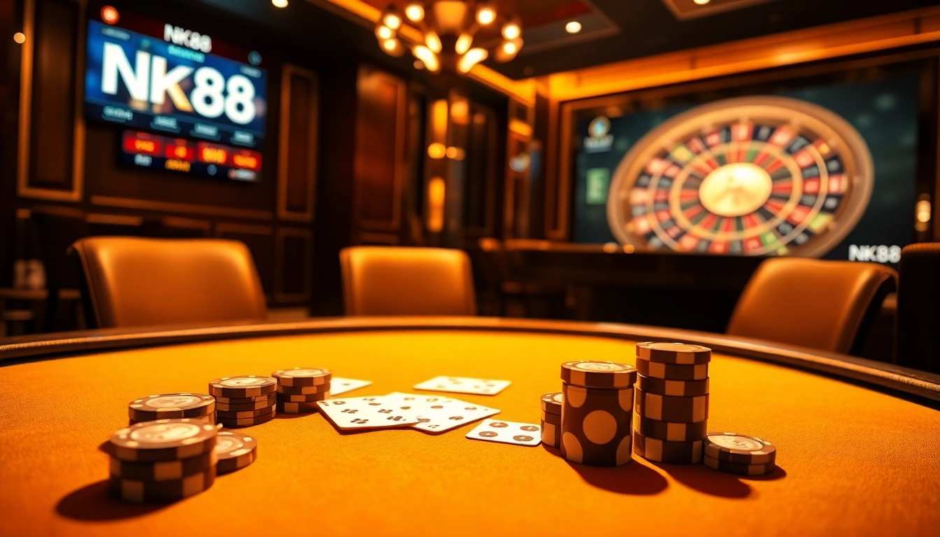 NK88 casino table showing strategic poker play with chips and digital betting interface