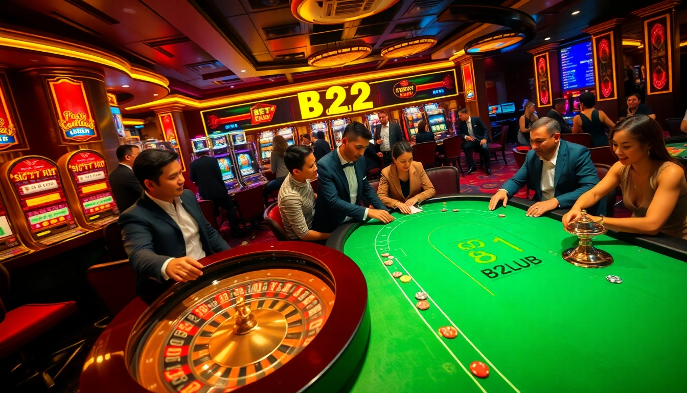 B52 CLUB players enjoying a thrilling poker game at a luxurious casino table